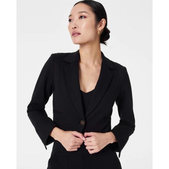 SPANX Ponte Crop Blazer Size M Classic Black Perfect Jacket Office Work Career - Picture 1 of 13